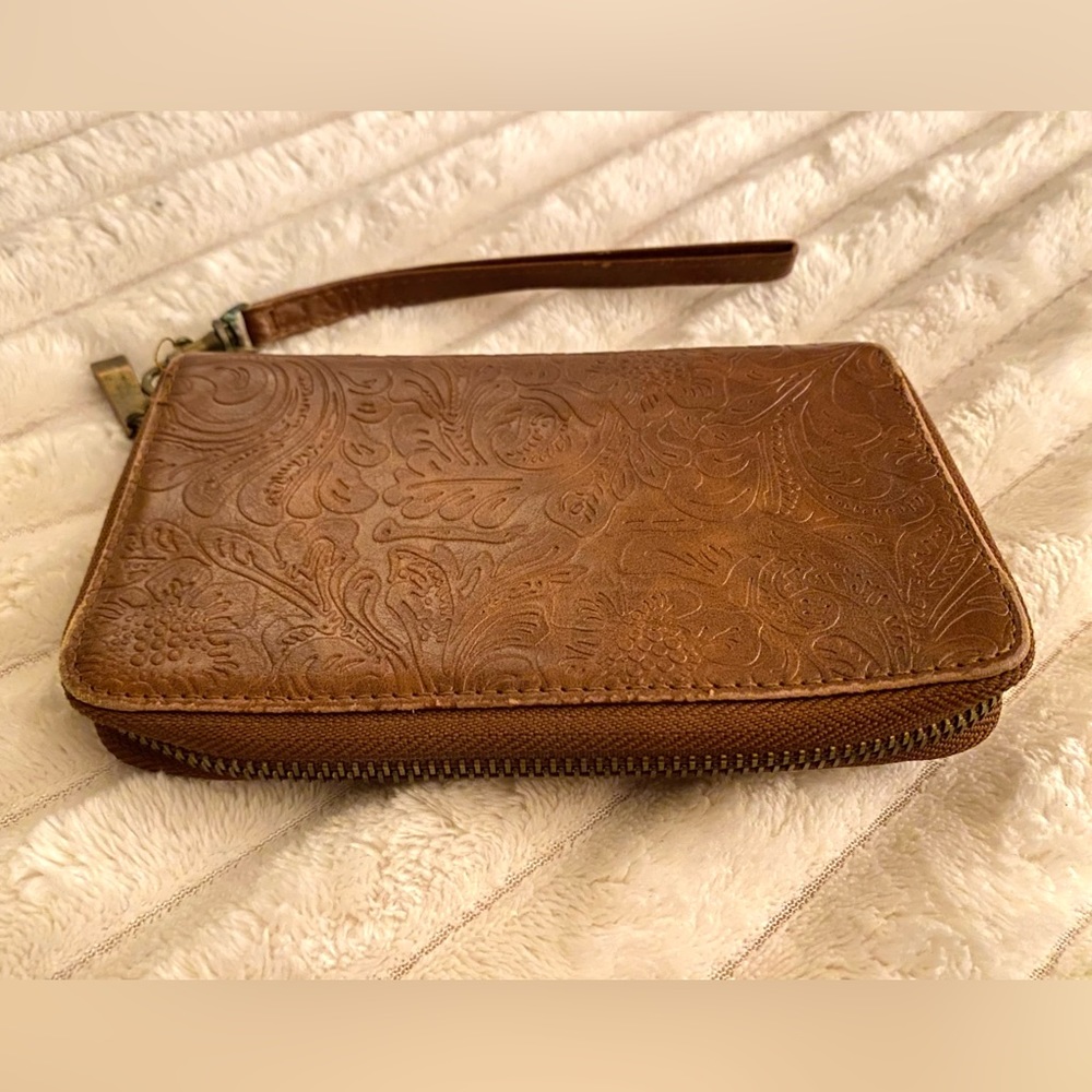 Embossed Paisley Faux Leather Wallet in Brown
